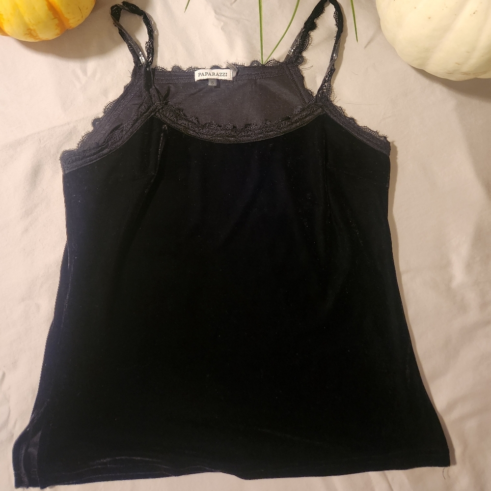 Small Black Velvet Paparzzi Tank Top